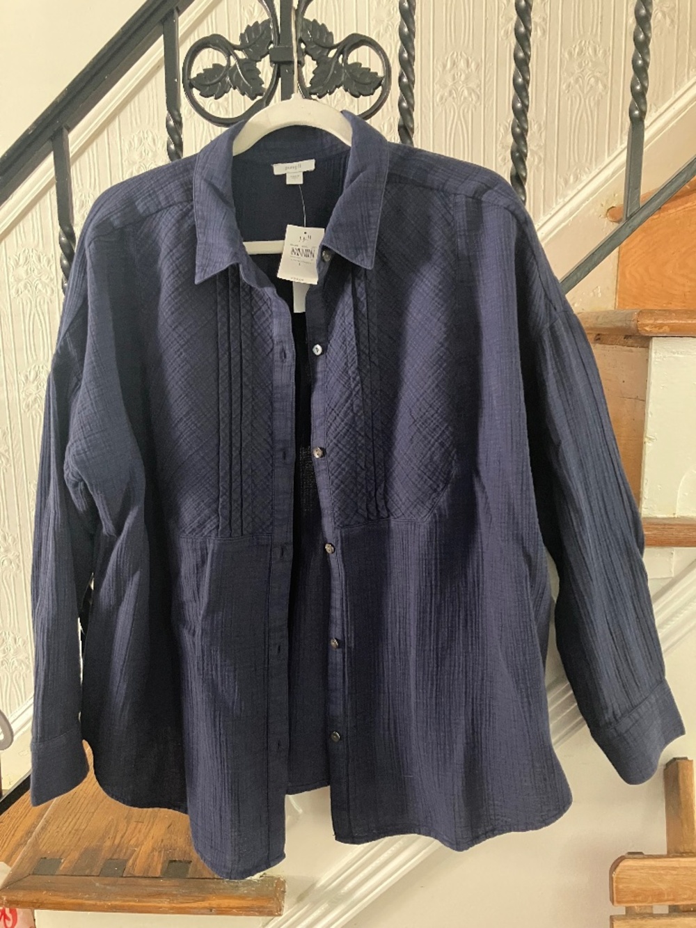 NWT Pure Jill J. Jill cotton gauze button down shirt top size L Large